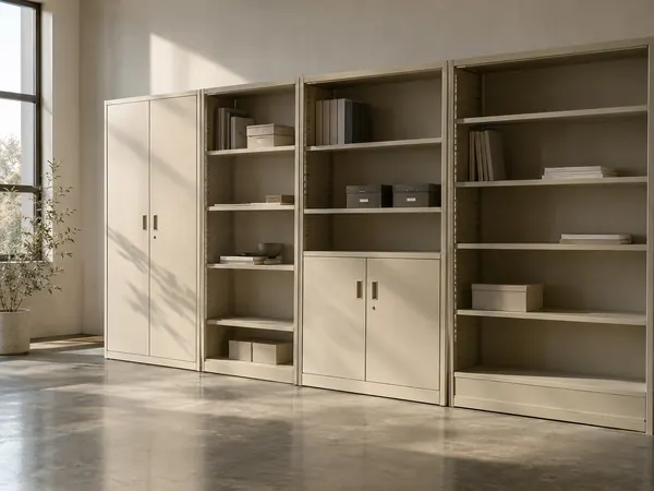 Powder-coated steel office cabinets and shelving